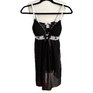 LINEA DONATELLA Sheer‎ Black Babydoll Chemise Panty 2 Piece Set Lingerie Boudoir